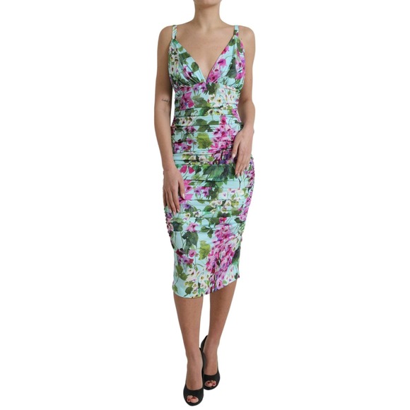 ❌Sold Dolce & Gabbana GORGEOUS Multicolor Floral V-neck Sheath Midi Dress - Picture 6 of 6
